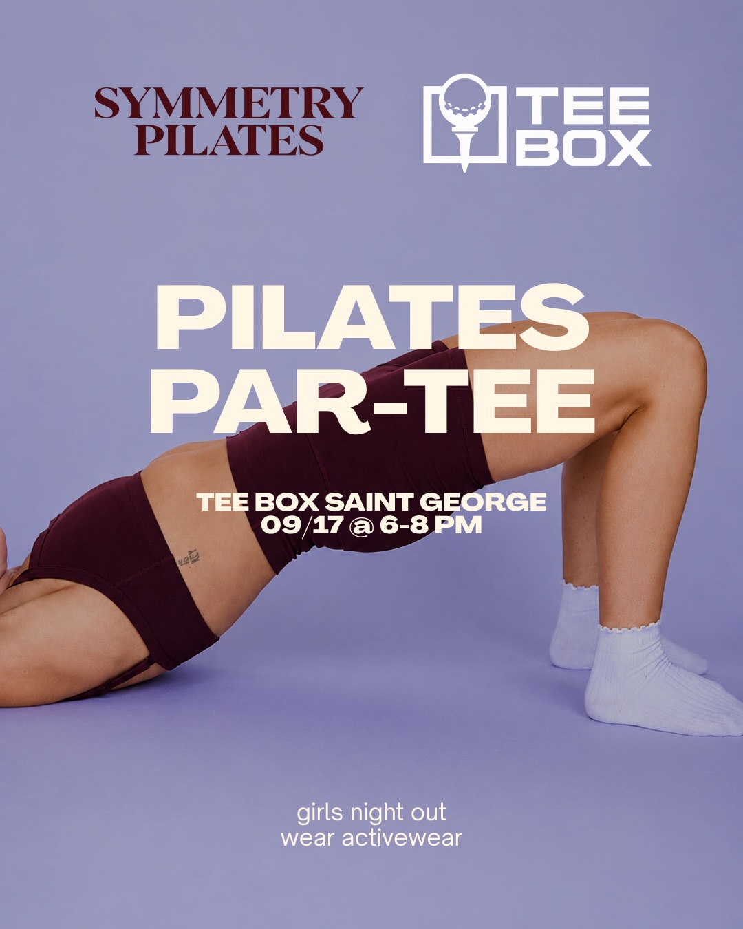 GIRLS, GRAB YOUR TEES + MEET US ON THE MAT! 🧘🏼&zwj;♀️⛳️🤍

Mark your calendars &mdash; 
you have a tee time on Sept. 17 at 6PM at Tee Box St. George! ✨

We&rsquo;re bringing together Pilates, golf, good food + a little friendly competition for the ultimate Girls Night Out!

🧘🏼&zwj;♀️ 30-minute Pilates session taught by Sheridan from @symmetry.pilates 
⛳️ Beginner golf clinic taught by Ashley Sampson , LPGA 
🥂 Grazing board by @southern.grazed 
🎀 Curated goodie bag featuring local businesses + personalized items
🎁 Giveaways from some of our favorite local businesses
🏆 Golf competitions &mdash; so bring your competitive side!

Pilates mats will be provided, so just come dressed in your favorite activewear and ready for a fun night!

More details will be shared soon, but tickets are available NOW! 
Spots are limited, so grab yours through the link in our bio. 🤍

See you at your tee time! ⛳️✨

✨ sponsored by 

@teebox_stgeorge x @symmetry.pilates 
@desertbloomplastics 
@desertgems_by_chantelle 
@bright_smiles_by_jenn 
@goglow_stgeorge 
@tressatobiassonmua 
@pop.parlour 
@helloglow_esthetics 
@livewellstgeorge 
@southern.grazed 
@styledbymovara 
@coralcanyongolf 
@ledgesgolfclub